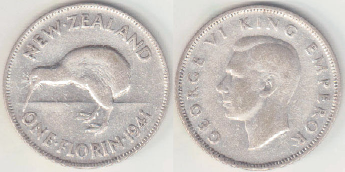 1941 New Zealand silver Florin A001324
